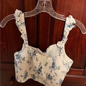 a.n.a Blue Floral Smocked Tank Top